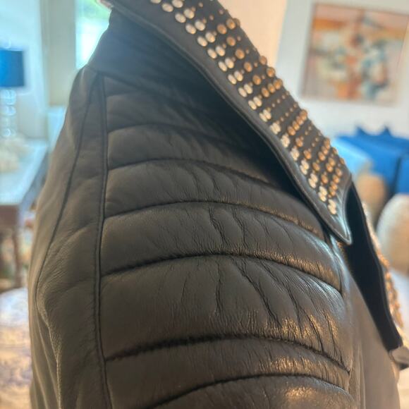 Versace H&M Black Studded Biker Moto Jacket Womens Medium - Picture 16 of 16